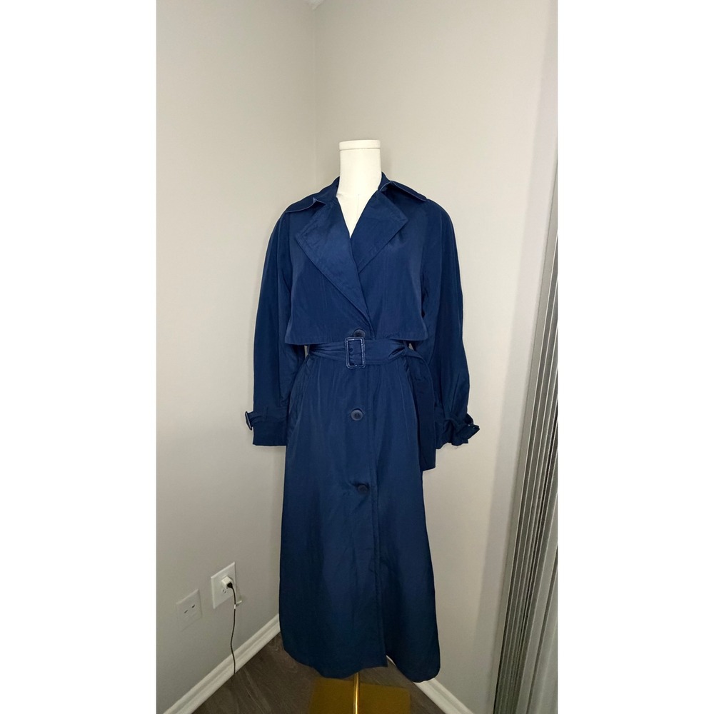 Vintage Utex Trench Coat Long Belted Jacket Navy Blue Women Large